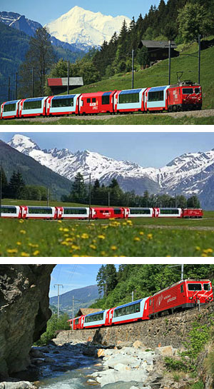 The Glacier Express amidst stunning mountain scenery