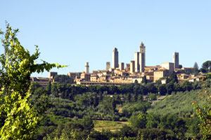 San Gimignano atop a hill in Tuscany